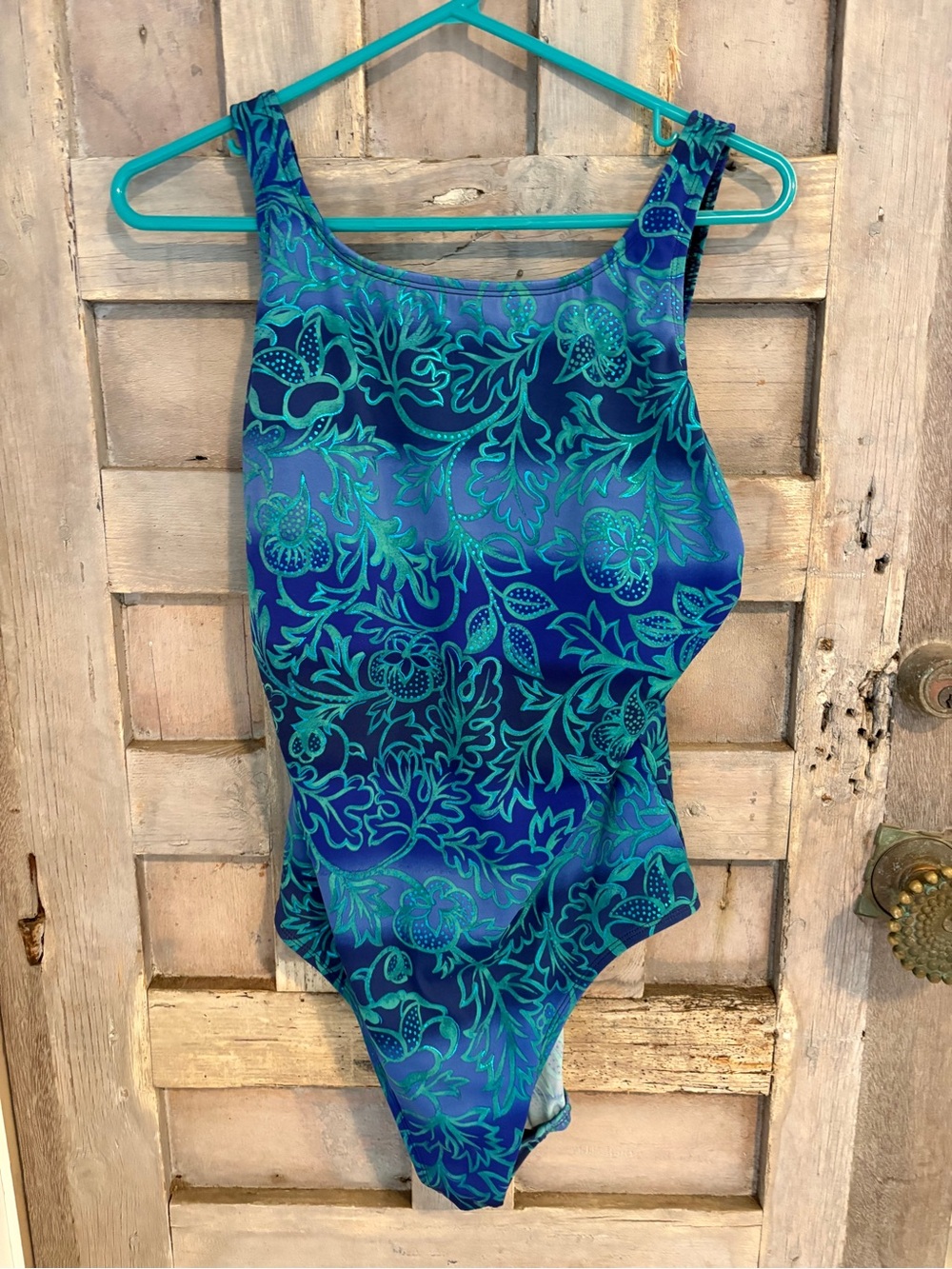 Blue & Teal Floral ladies One-Piece Swimsuit. Size 16 royal blue and turquoise.